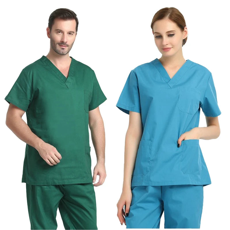 100% Cotton Scrubs Medical Uniforms Woman and Men Kombinezon Medyczny Gorros Clinicos De Mujer Bata Laboratorio Hombre Ropa Medi