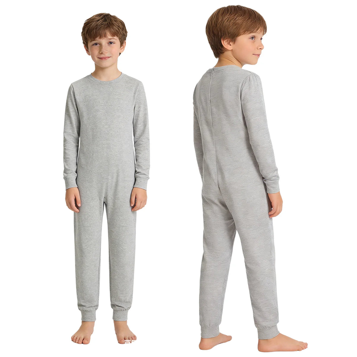 Kids Boys Girls Special Needs Adaptive Clothing Solid Color Round Neck Long Sleeve Jumpsuit Casual Basic Back Zipper Rompers