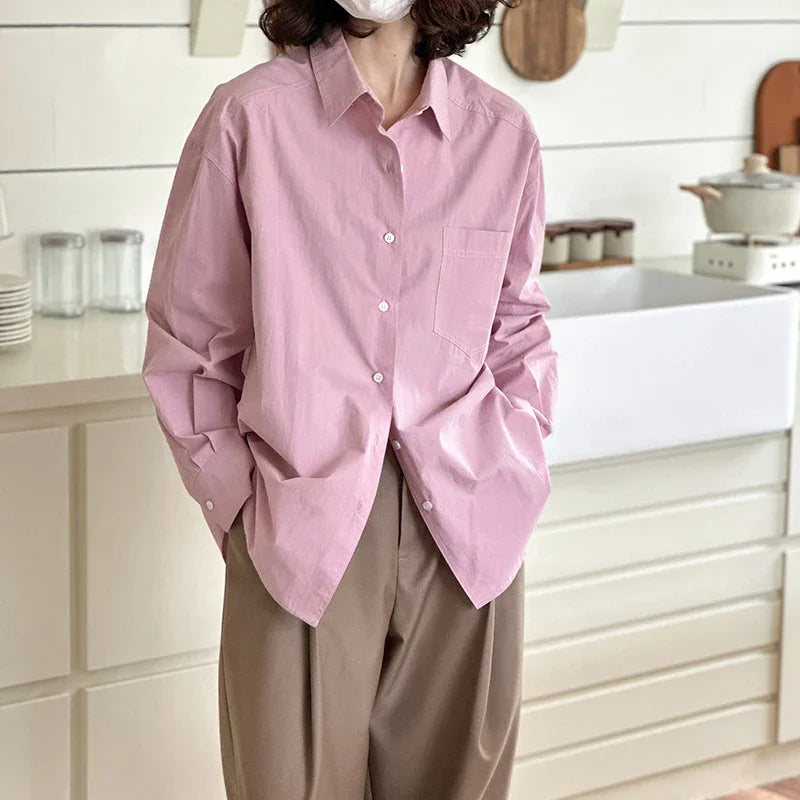 2026 Womens Tops And Blouses Fashion Pink White Shirts Blusas Roupa Women Spring Long Sleeve 100% Cotton Blouses Top Feminina