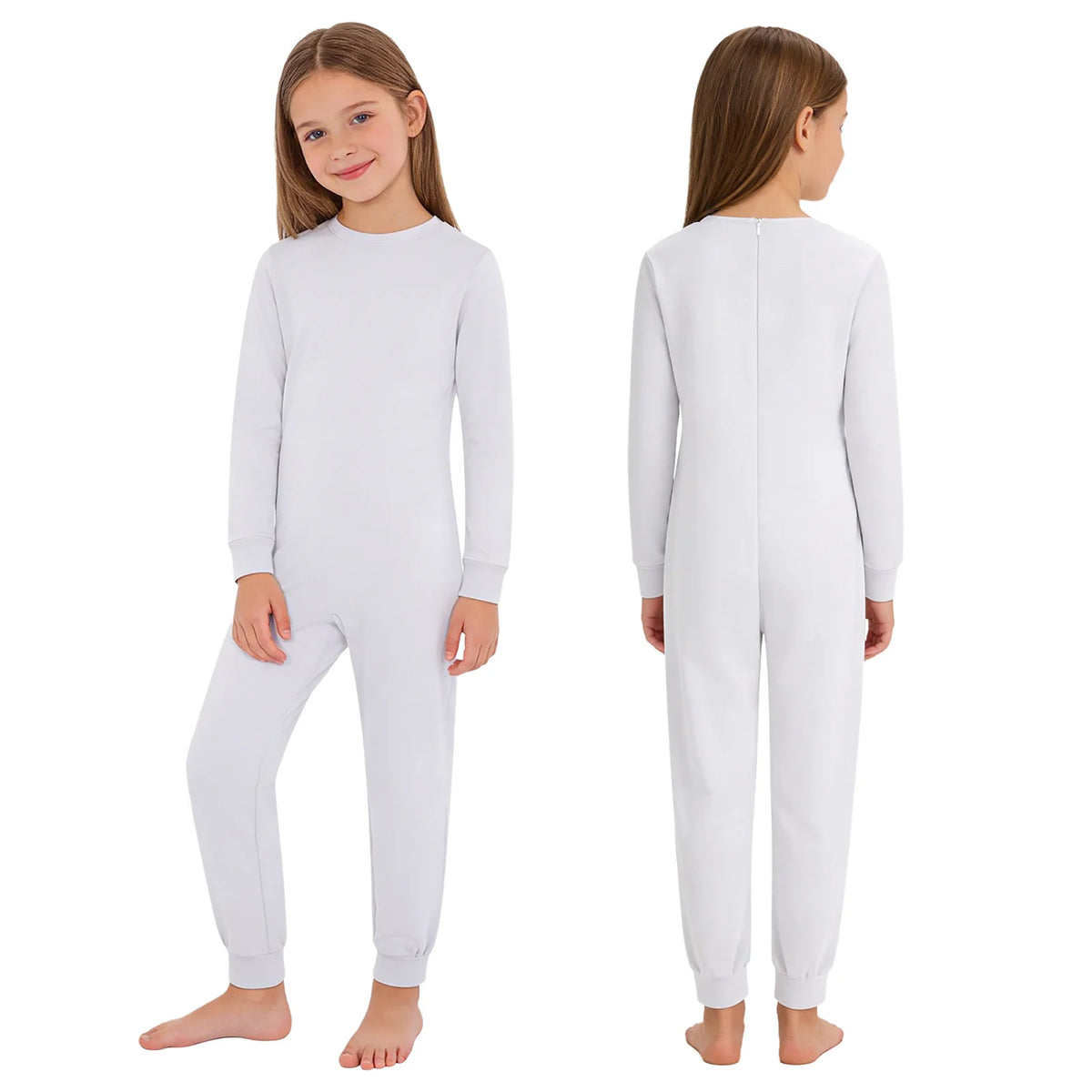 Kids Boys Girls Special Needs Adaptive Clothing Solid Color Round Neck Long Sleeve Jumpsuit Casual Basic Back Zipper Rompers