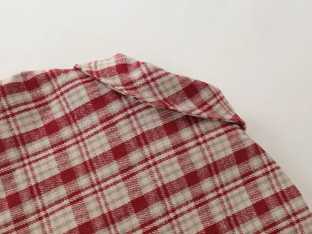 Fashion Children's Clothing Sets 2025 Autumn and Winter New Red Plaid Woolen Suit Girls' Thick Cloak Jacket+ Pleated Skirt