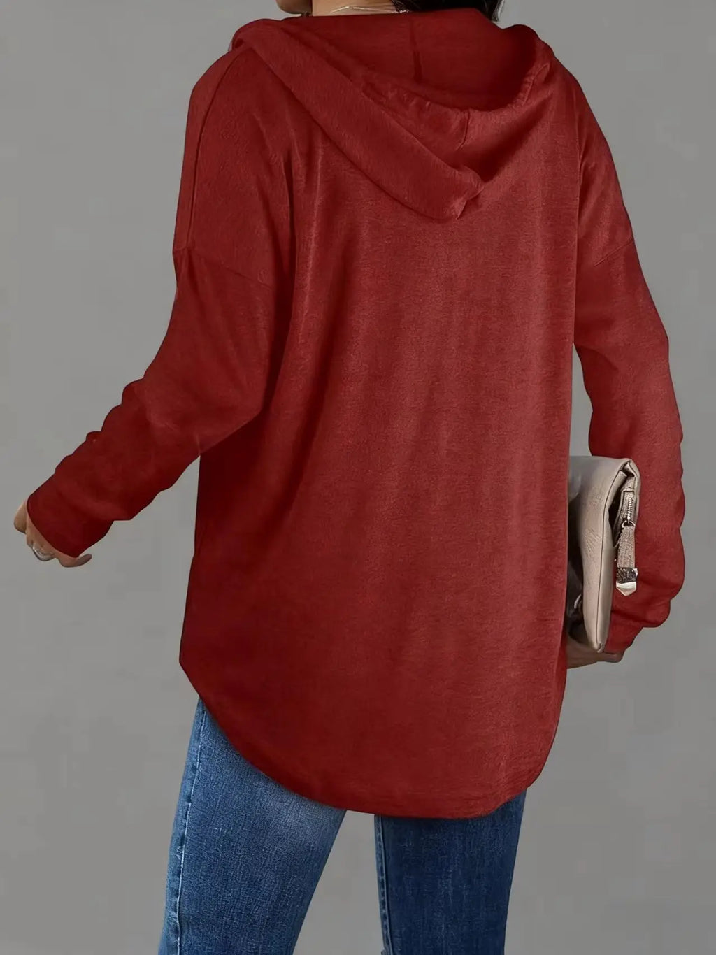 Women's Clothing European American Solid Color Drawstring Sweatshirts Loose Irregular Hoodies Top for Spring Autumn
