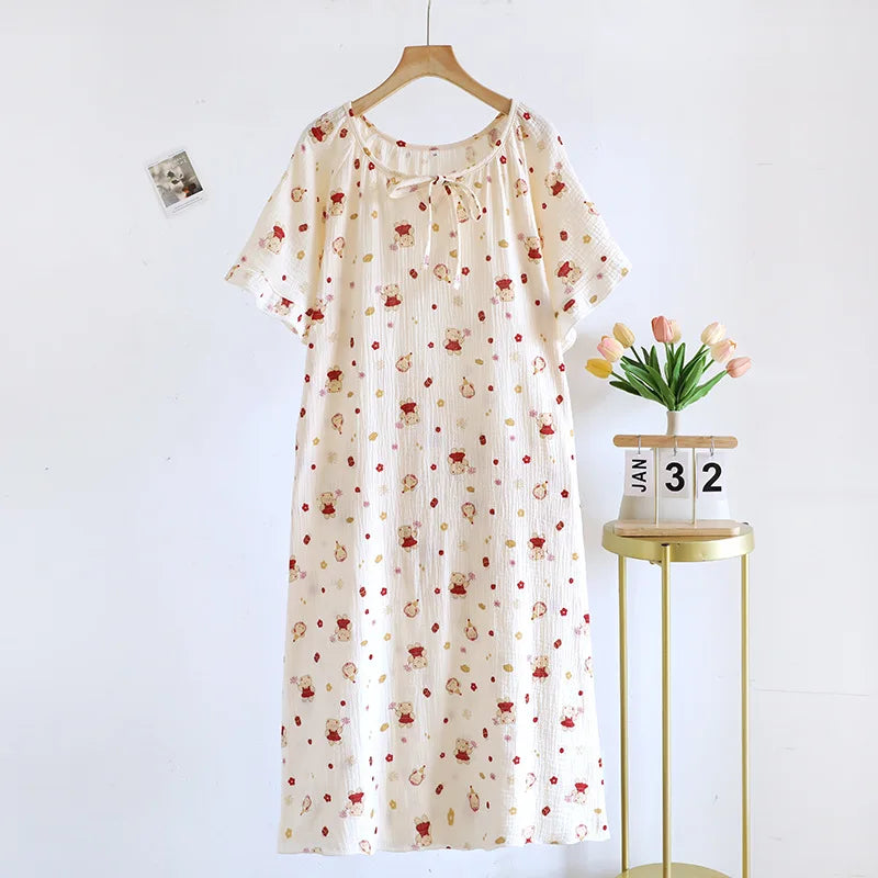 Ladies' Cotton Cloth Sleeping Dresses for Spring and Summer Newest Loose Home Clothes Cute Sweet Women Nightwear Clothes