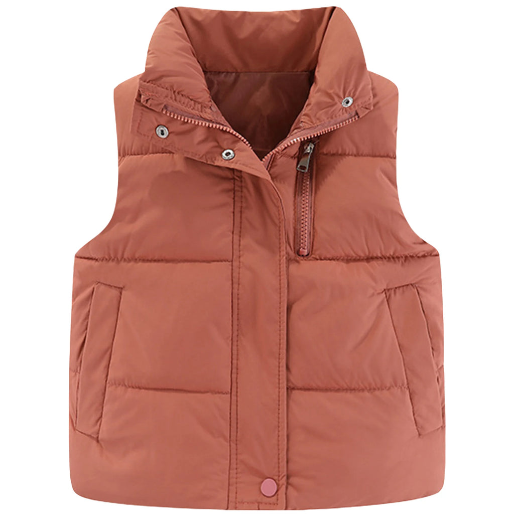 Children's Down Cotton Jacket,Girls Winter Vest,Warm Sleeveless Fleece Boys Waistcoat,Stand Collar Toddlers Quilted Coat