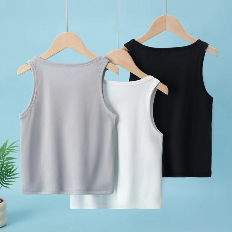 3-Pcs Children's Solid Color Classic Combination Vest Boy Casual Sports Bottoming Shirt Girl Soft And Comfortable Joker T-shirt