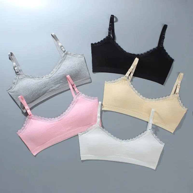 1 PCS Girls Lace Bras Children Breathable Underwear Kids Tube Tops Soft Cotton-padded Teens Youth Girls Washable BRAS Camisoles