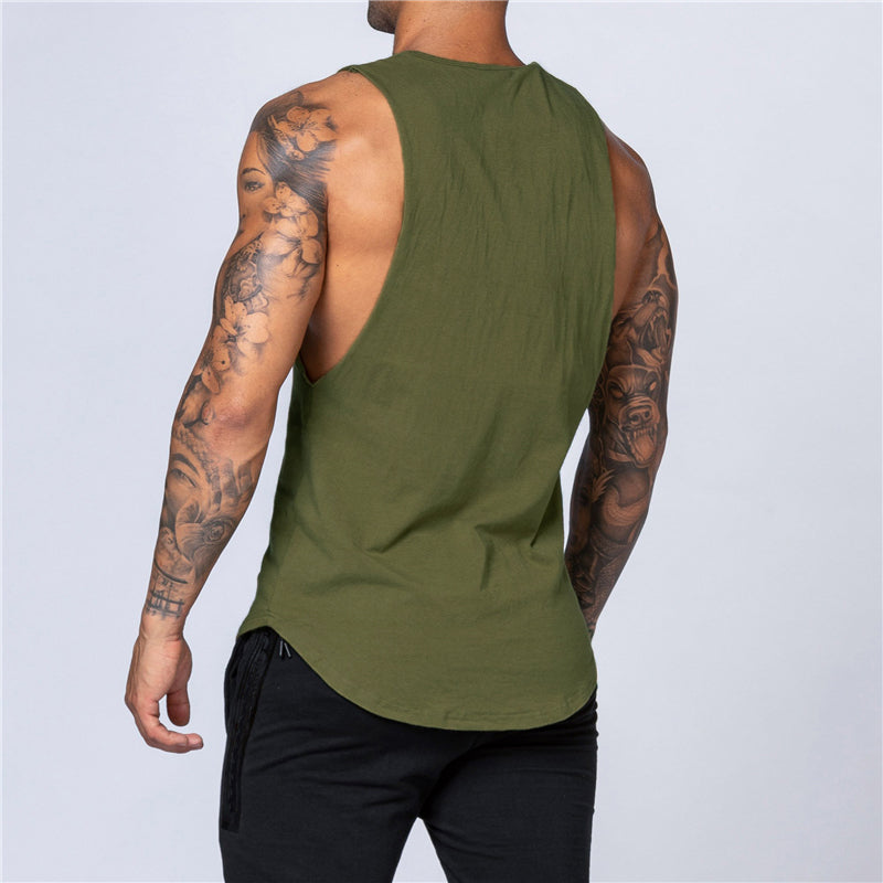 Men's Gym Clothing Summer Fitness Cotton Tank Top Men Jogging Bodybuilding Sleeveless Shirt Breathable O-Neck Casual Muscle Vest