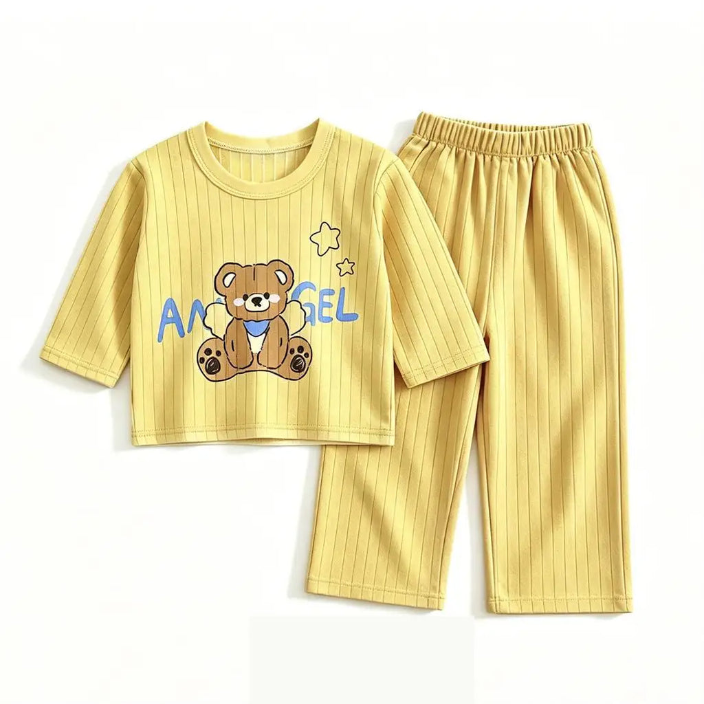 Cute Home Clothes For Baby Boys Girls Long-sleeved Suits Cartoon Tops Solid Color Pants Toddler New Casual Loose Sleepwear
