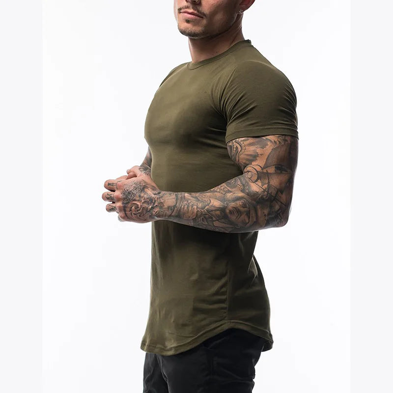 Plain Clothing Fashion T Shirt Men Cotton Breathable Fitness Mens Short Sleeve T-shirt Gym Tshirt Summer Tight Tee Shirt Homme