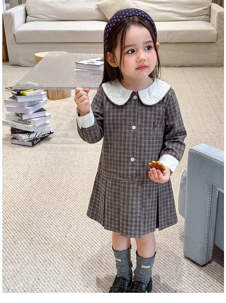 New Children Clothing Dress Winter Clothing Children Plaid Long Skirt Comfortable and Casual Pure Cotton A-class Baby Girl Dress