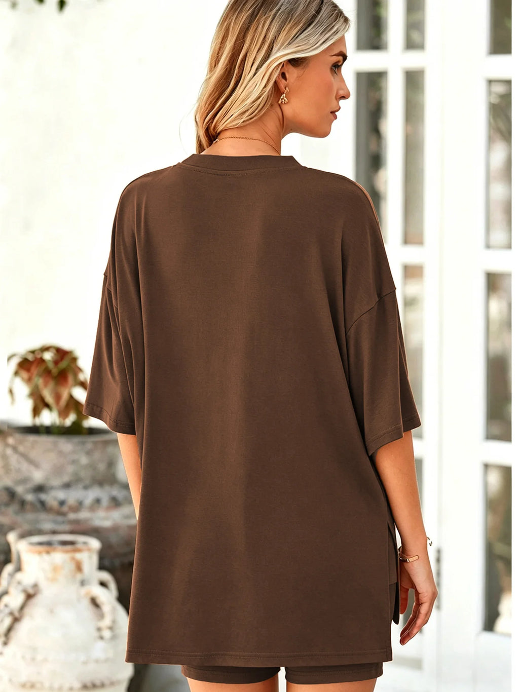 Women's loungewear set, casual short sleeve top + shorts, wear-at-home & outwear pajamas