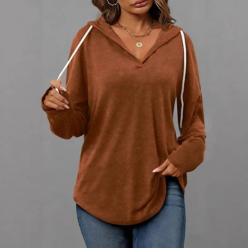 Women's Clothing European American Solid Color Drawstring Sweatshirts Loose Irregular Hoodies Top for Spring Autumn