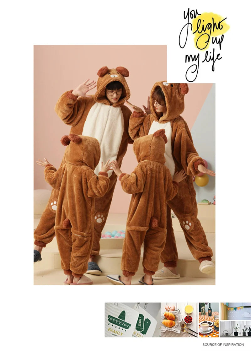 Winter Family Parent-Child Outfit Pijamas Onesie Animal Kawaii Panda Sleepwear Thicken Soft Warm Hoodies Jumpsuits Pyjama