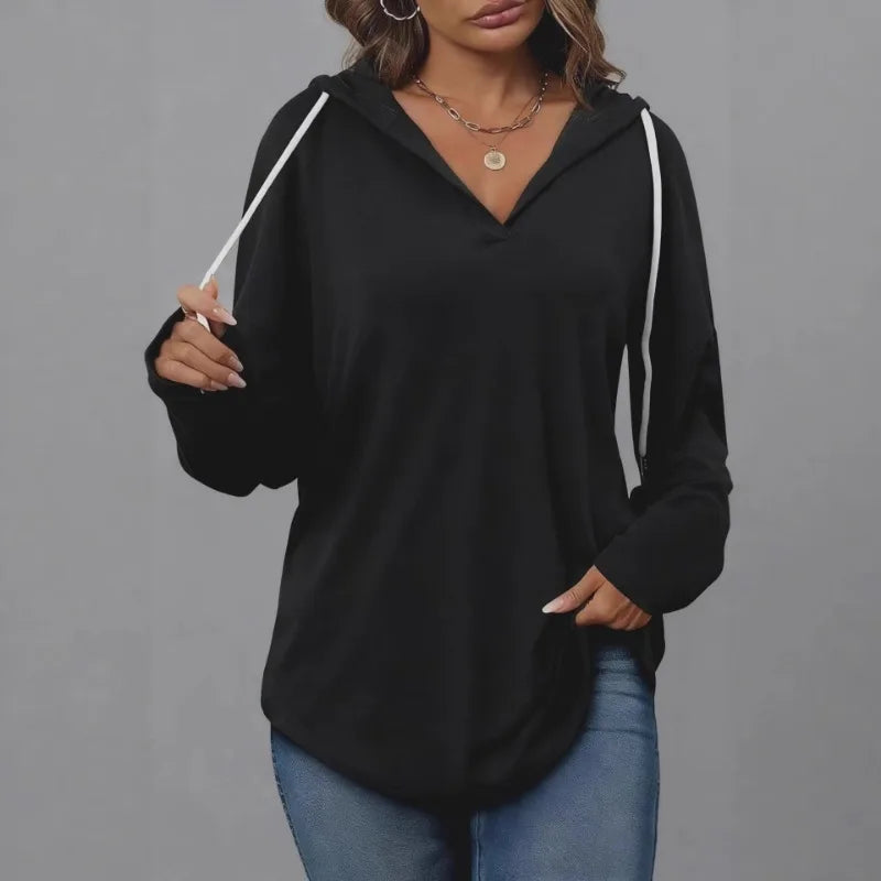 Women's Clothing European American Solid Color Drawstring Sweatshirts Loose Irregular Hoodies Top for Spring Autumn