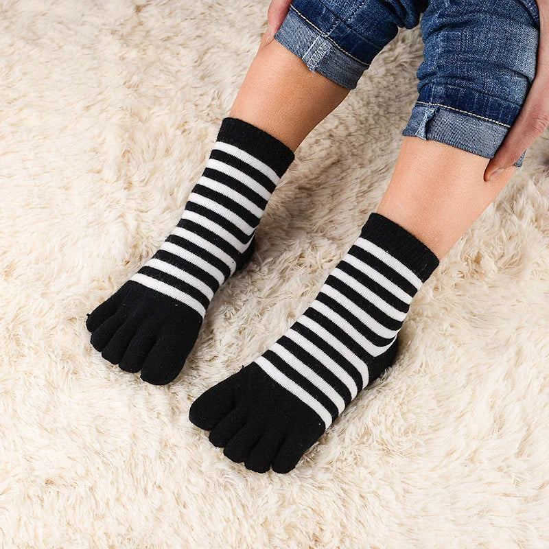 5 Pairs Children Kids Socks Thin Striped Cotton Five Finger for 4-12Y Boys Girls Casual Sports Breathable Five-toe Clothes Stuff