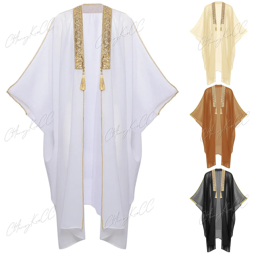 Mens Tops Muslim Middle Eastern Islamic Arabic Clothing Loose Striped Long Sleeve Full Length Halloween Cosplay Robe