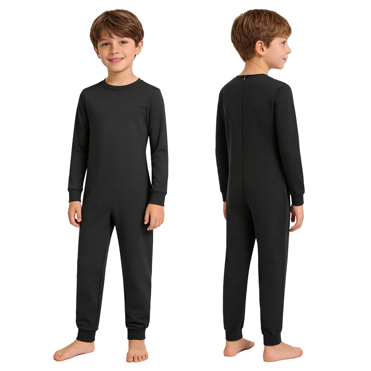 Kids Boys Girls Special Needs Adaptive Clothing Solid Color Round Neck Long Sleeve Jumpsuit Casual Basic Back Zipper Rompers