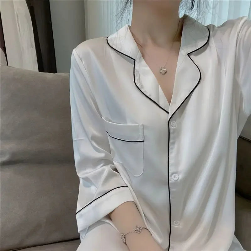 Women's Nightgown  Silk Sexy Pajamas Women's Sexy Pajamas Shirt Nightgown Silk Homewear Spring and Autumn Dresses