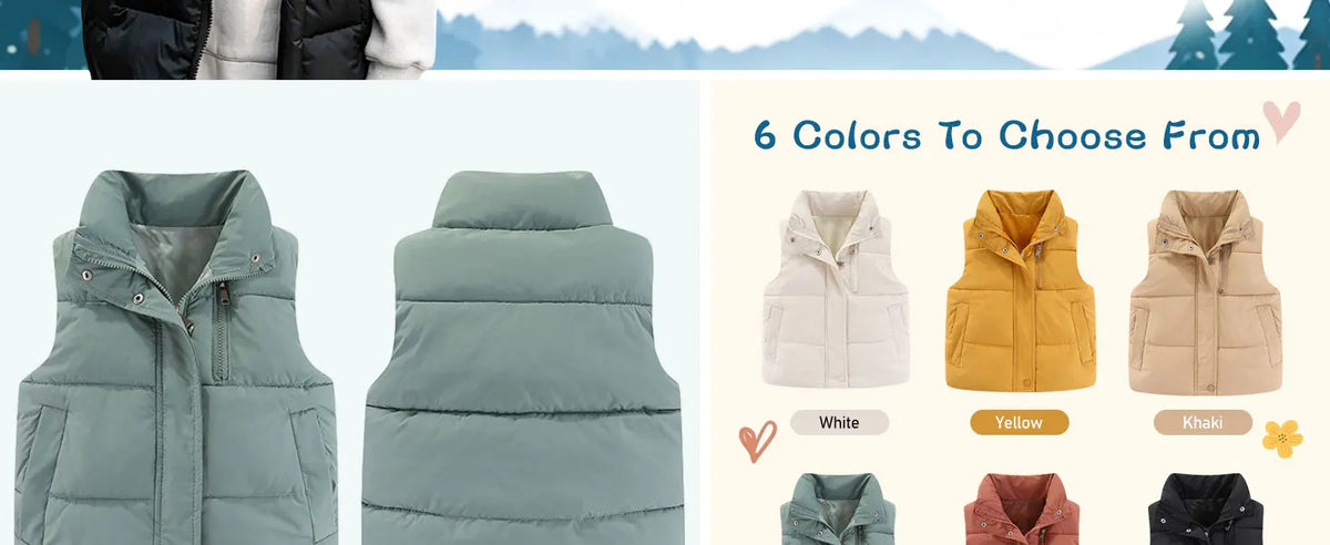 Children's Down Cotton Jacket,Girls Winter Vest,Warm Sleeveless Fleece Boys Waistcoat,Stand Collar Toddlers Quilted Coat