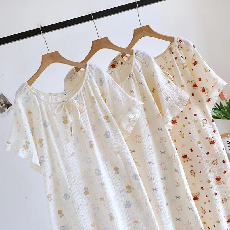 Ladies' Cotton Cloth Sleeping Dresses for Spring and Summer Newest Loose Home Clothes Cute Sweet Women Nightwear Clothes