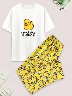 Men's casual pajama set, duck-print short-sleeved T-shirt, and pants, comfortable summer clothing