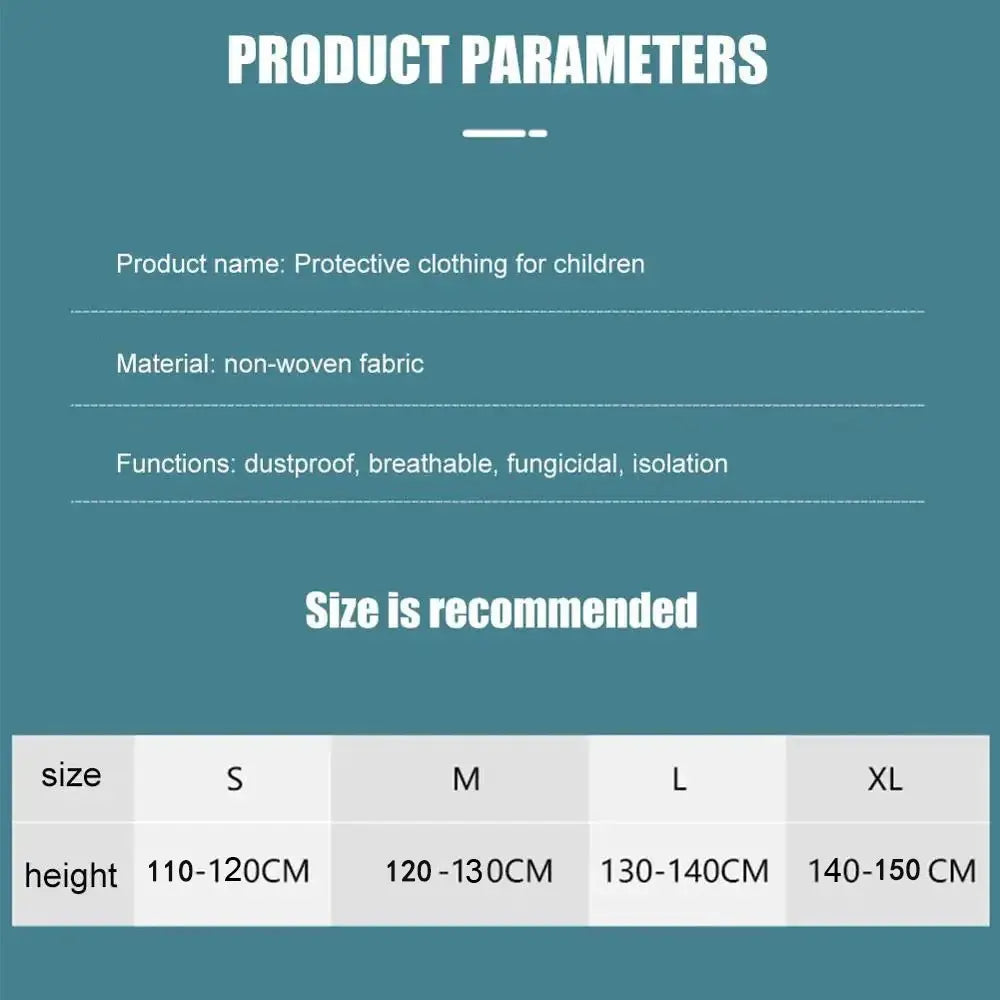 Kids Disposable Protective Isolation Suit Hood Breathable Dustproof Children Coveralls Full Body Gown Lightweight Play Clothing