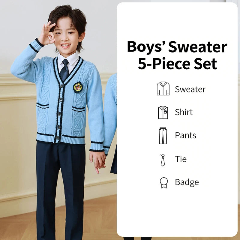Children Kindergarten School Uniforms Spring Girls Pleated Skirts JK Suit Boy Coat+shirt+skirt+necktie+badge Performance Costume