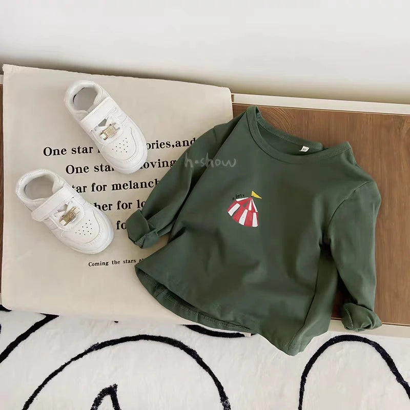 1-6 Age Children's Clothes Tops Tees Long Sleeved Popular Design Crewneck Pullover Blouse Boy Autumn Clothing Bottoming Shirts