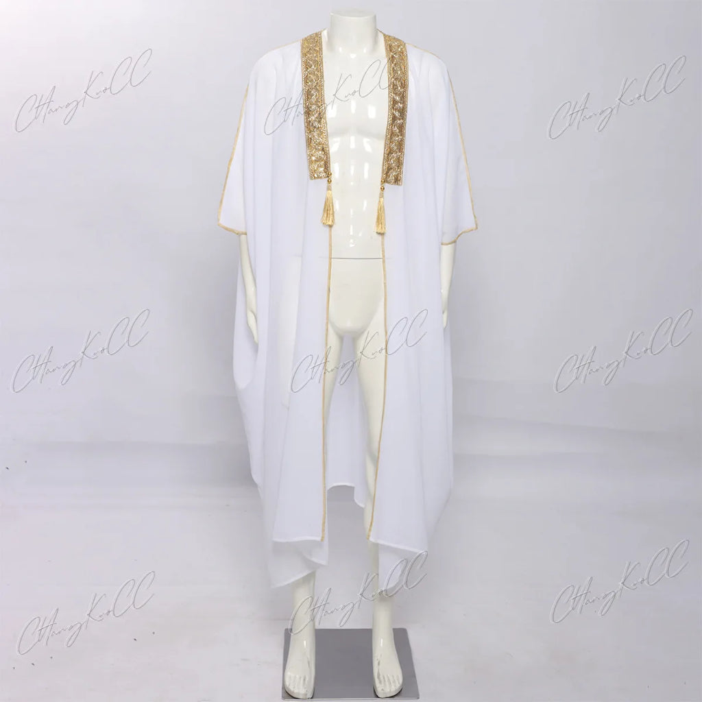 Mens Tops Muslim Middle Eastern Islamic Arabic Clothing Loose Striped Long Sleeve Full Length Halloween Cosplay Robe