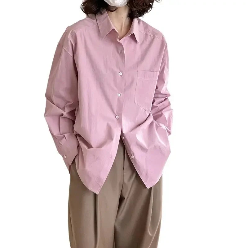 2026 Womens Tops And Blouses Fashion Pink White Shirts Blusas Roupa Women Spring Long Sleeve 100% Cotton Blouses Top Feminina