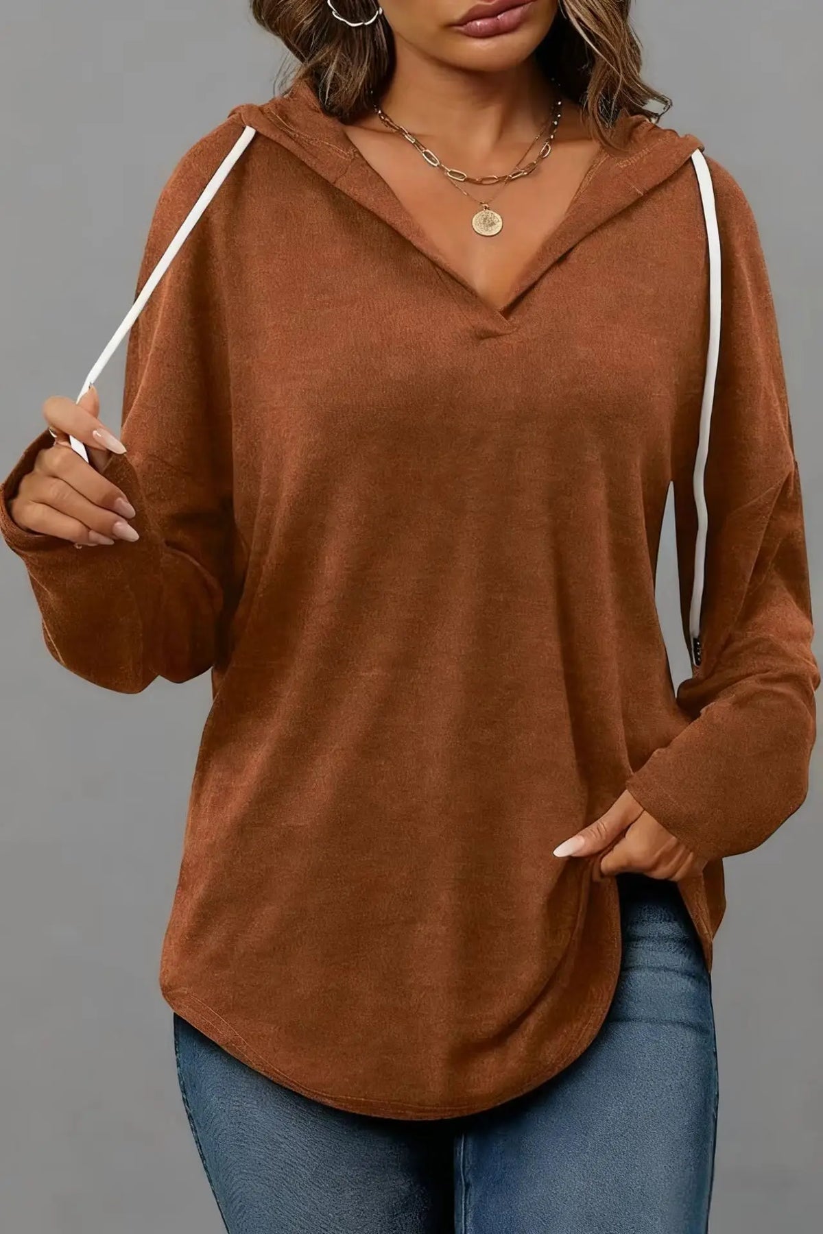 Women's Clothing European American Solid Color Drawstring Sweatshirts Loose Irregular Hoodies Top for Spring Autumn