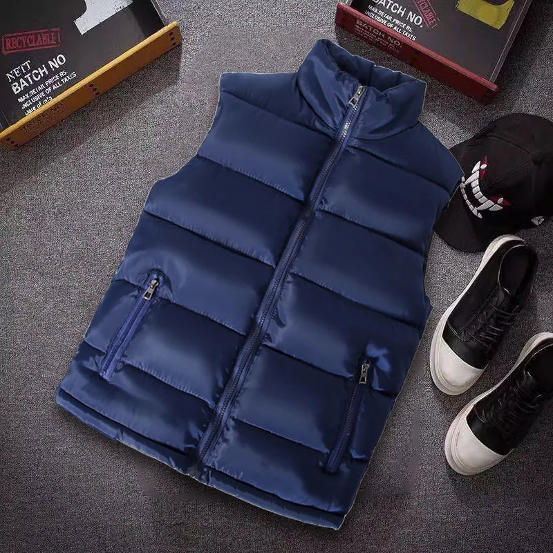Mens Vest Jacket Warm Sleeveless Jackets Winter Waterproof Zipper Coat Autumn Stand-up Collar Casual Waistcoat Brand Clothing