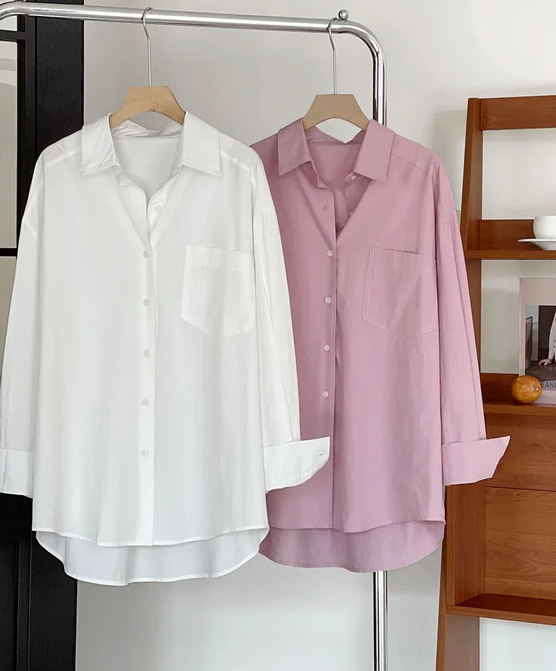 2026 Womens Tops And Blouses Fashion Pink White Shirts Blusas Roupa Women Spring Long Sleeve 100% Cotton Blouses Top Feminina