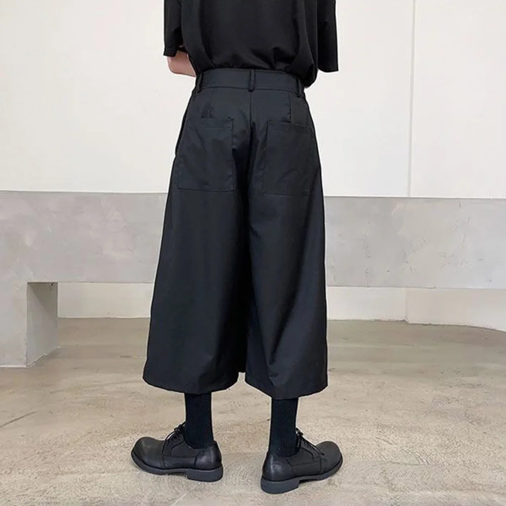 Mens Culottes Asymmetrical Double-Layer Casual Hakama Streetwear Fashion Outdoor Daily Youth Plain Wide-Leg Pants Men'S Clothing