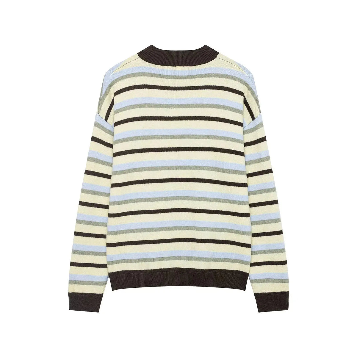 Women's Clothing 2025 Autumn New Item Sweet and Fresh Striped Long Sleeved Single Breasted Knitted Sweater Top