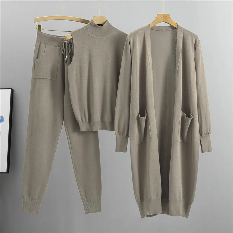 Clothes for Women 2026 Winter Autumn 3 Piece Women Fashion Knitted Top Pant Set Ladies Sweater Suit Ladies Women Suit Outfits