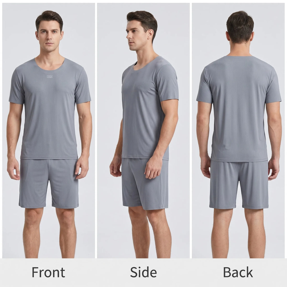 Men's Summer Loungewear Set: Ice-Silk Pajamas, Modal Seamless Round-Neck Lightweight Short-Sleeve T-Shirt, Men's Summer Clothing