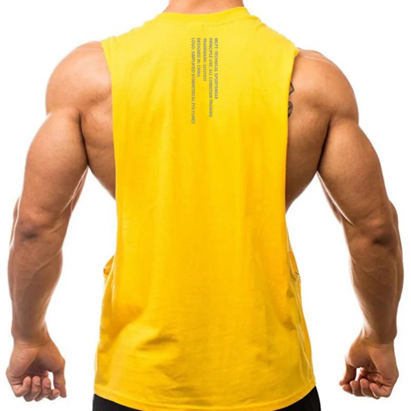 Mens Running Vests Cotton Side Cut Off Sleeveless T-Shirt Summer Sportswear Gym Tank Tops Bodybuilding Fitness Clothing