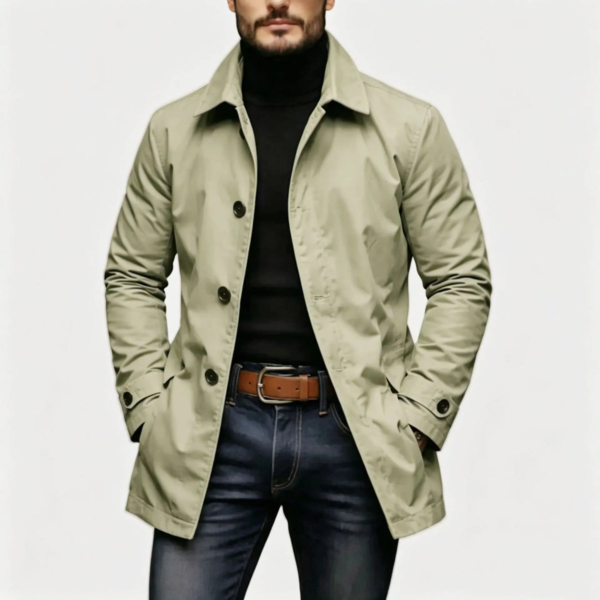 Men's Jacket High-end Casual Jacket Retro Waterproof Long-sleeved Cardigan Trench Coat Men's Clothing