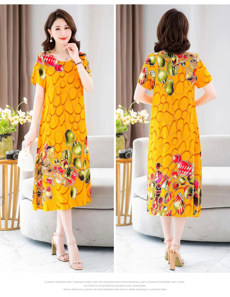 New Summer Home Clothing For Middle-aged Mothers Short Sleeve Sleepwear Dress Cotton Rayon Long Nightdress Women Nightgowns 5XL