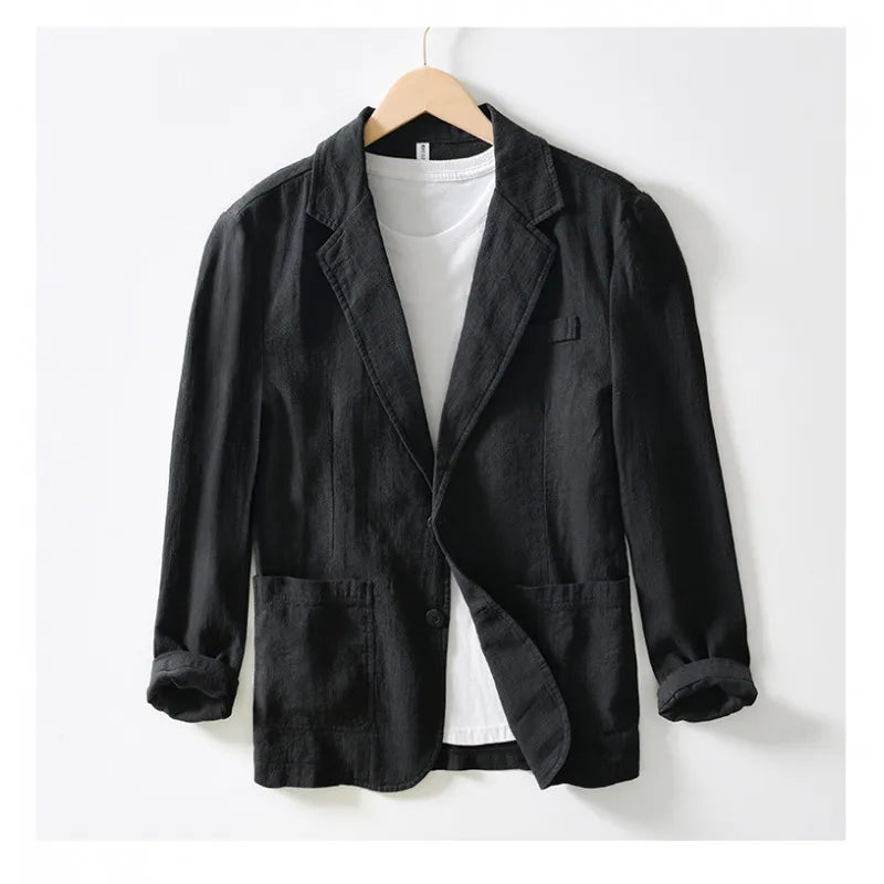 Man Clothing Blazer Hombre Elegante Solid Color Cotton Linen Outwear Vintage Casual Country Western Style Mens Suits Jackets 4XL