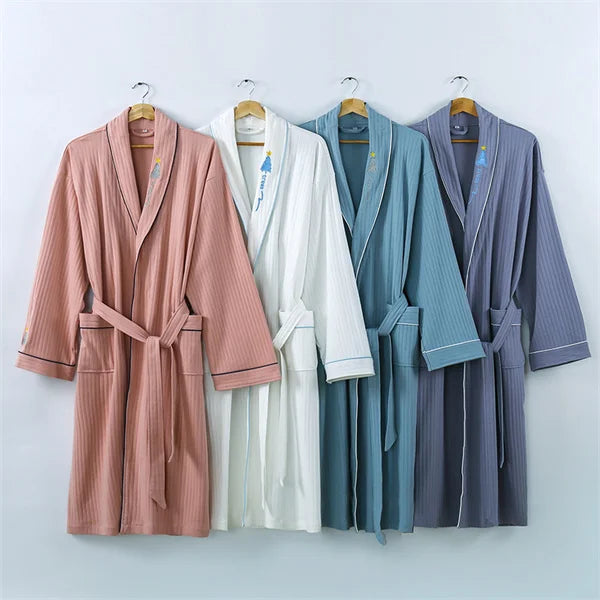 Pure Cotton Dressing Gown Women's Pajamas New Long Sleeve Autumn Winter Couple Robe Knit Sleepwear Woman Bathrobe Shower Robe