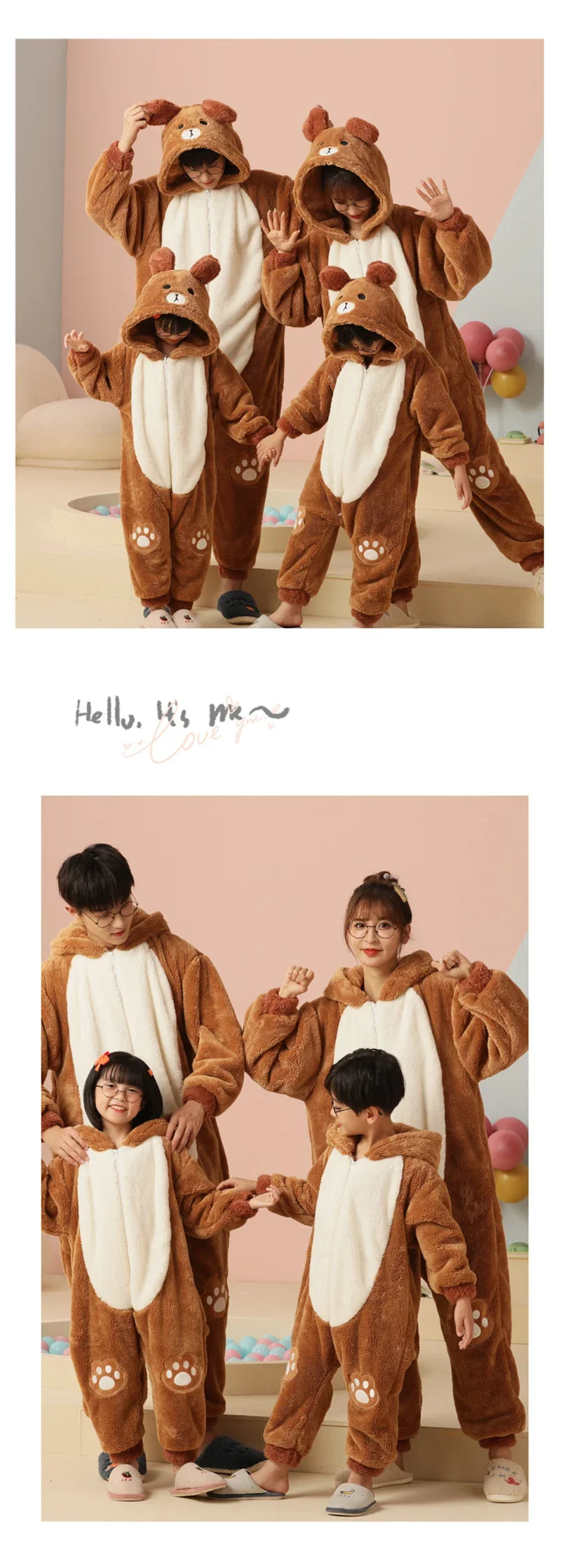 Winter Family Parent-Child Outfit Pijamas Onesie Animal Kawaii Panda Sleepwear Thicken Soft Warm Hoodies Jumpsuits Pyjama