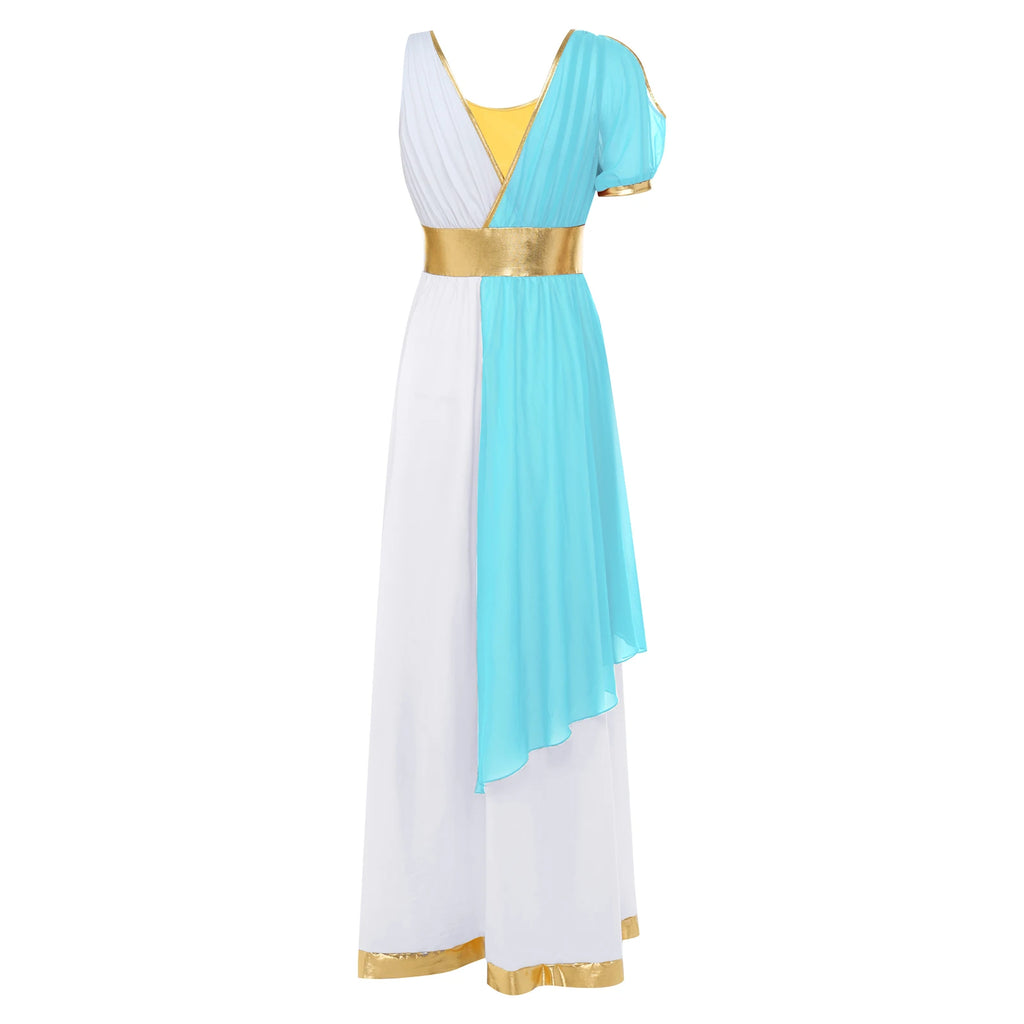 Women Ancient Greek Worship Prayer Tunic Dress Mythology Cosplay Outfit Cold Shoulder Short Sleeve Toga Dress Myths Clothes