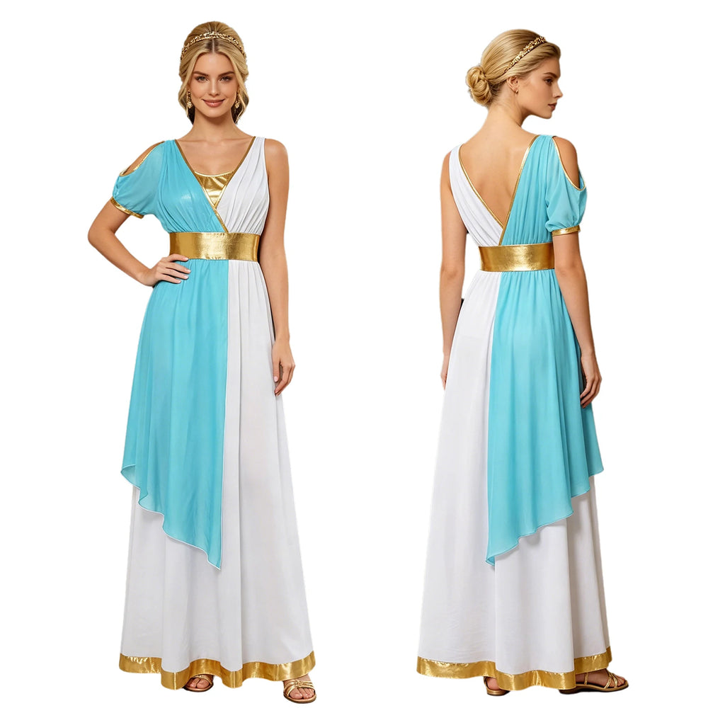 Women Ancient Greek Worship Prayer Tunic Dress Mythology Cosplay Outfit Cold Shoulder Short Sleeve Toga Dress Myths Clothes