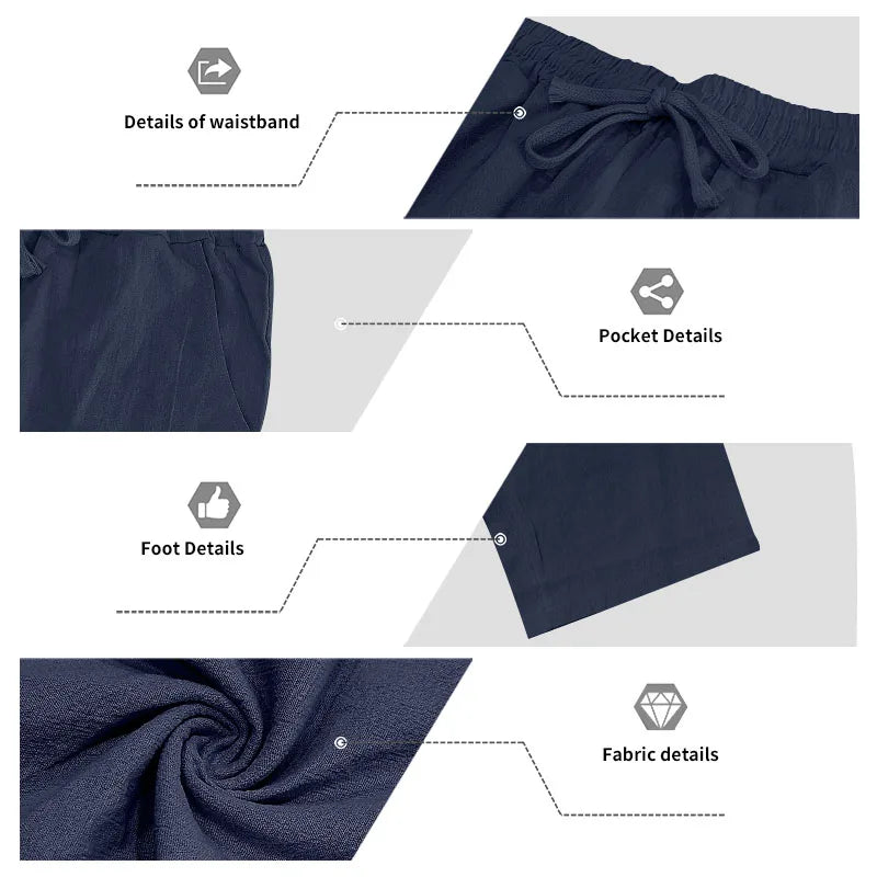 Men's Clothing Set Linen Two-Piece Set: Long-Sleeve Polo Shirt and Straight-Leg Pants Set, Casual Beach Sportswear