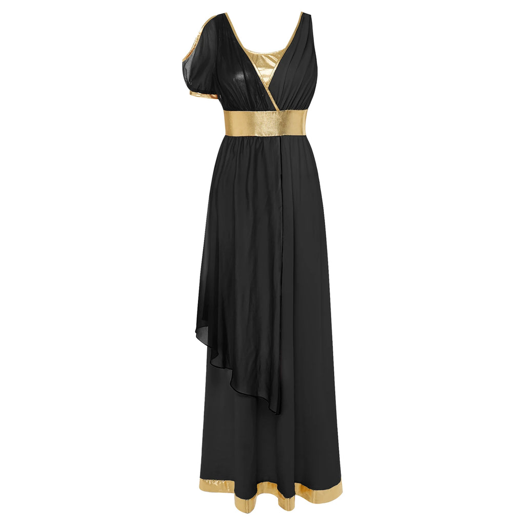 Women Ancient Greek Worship Prayer Tunic Dress Mythology Cosplay Outfit Cold Shoulder Short Sleeve Toga Dress Myths Clothes
