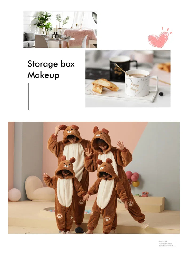 Winter Family Parent-Child Outfit Pijamas Onesie Animal Kawaii Panda Sleepwear Thicken Soft Warm Hoodies Jumpsuits Pyjama