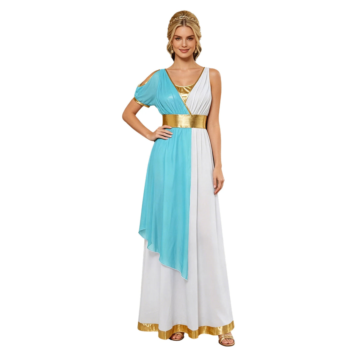 Women Ancient Greek Worship Prayer Tunic Dress Mythology Cosplay Outfit Cold Shoulder Short Sleeve Toga Dress Myths Clothes