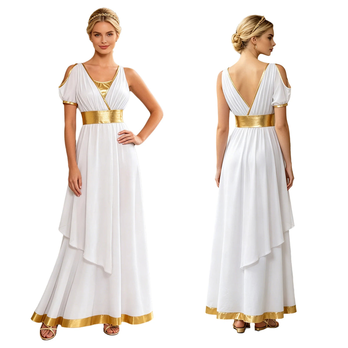 Women Ancient Greek Worship Prayer Tunic Dress Mythology Cosplay Outfit Cold Shoulder Short Sleeve Toga Dress Myths Clothes